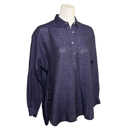 J McLaughlin Fallon Tunic Top Size Small Linen Blue Popover Loose Fit Breathable - Picture 2 of 12